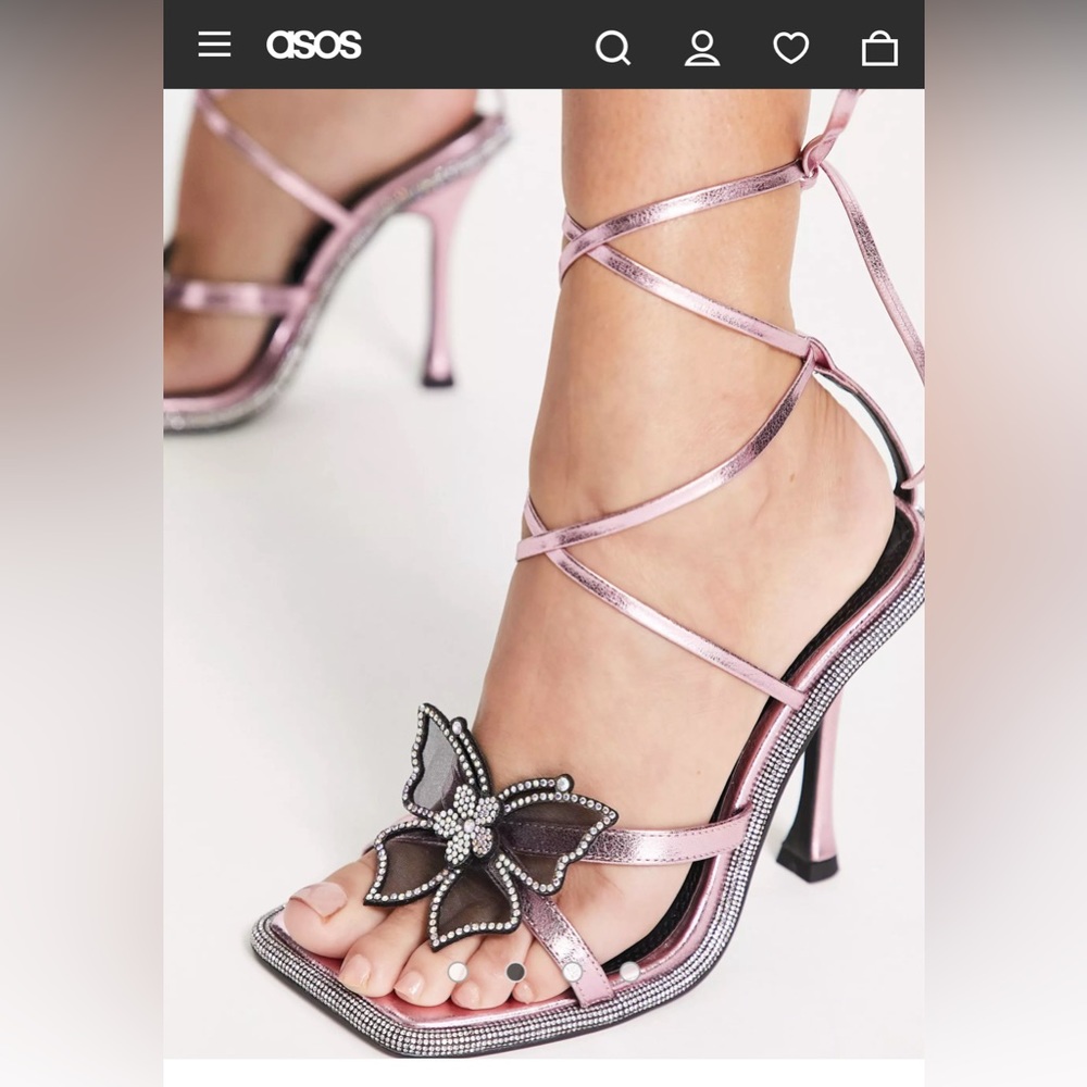 ASOS DESIGN Nomad embellished butterfly heeled sandals in pink